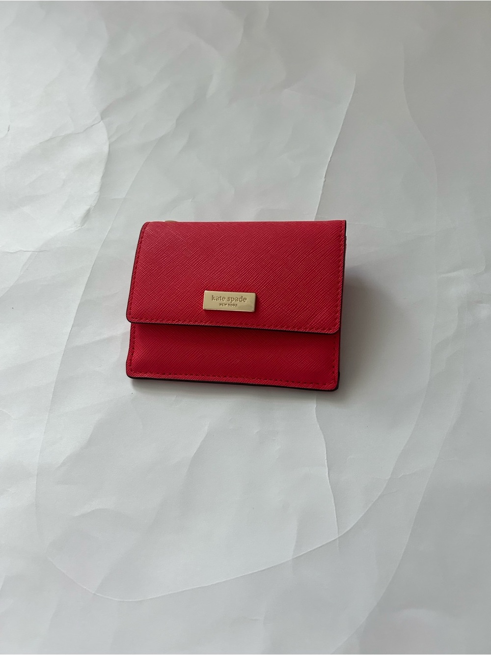 kate spade Red Saffiano Leather Small Flap Wallet with Gold Logo